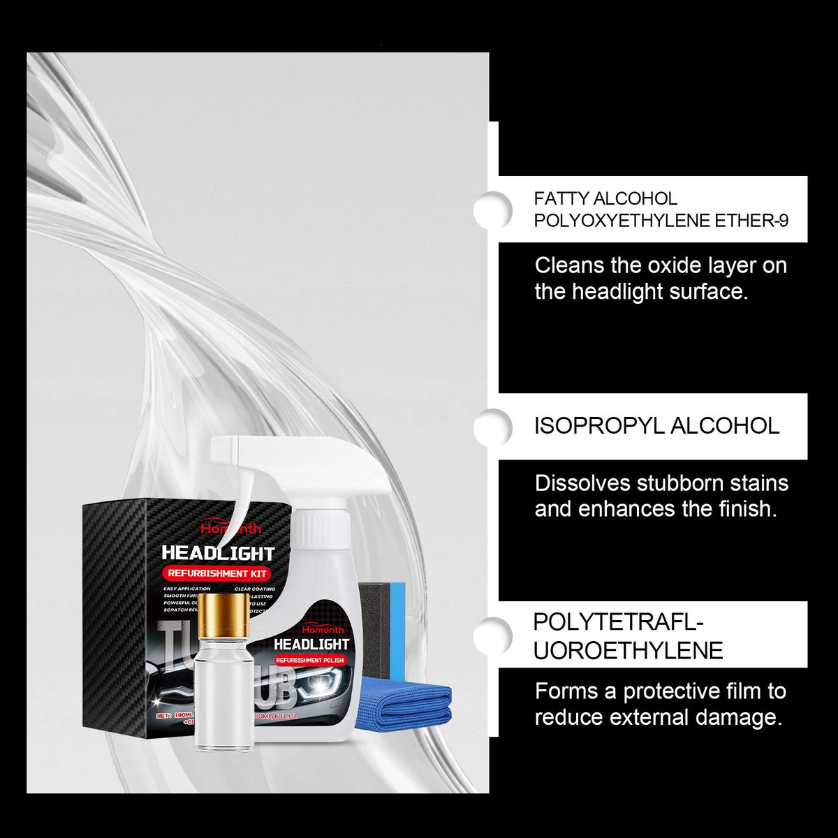 Homonth Car Headlight Restoration Kit with UV Protective Coating